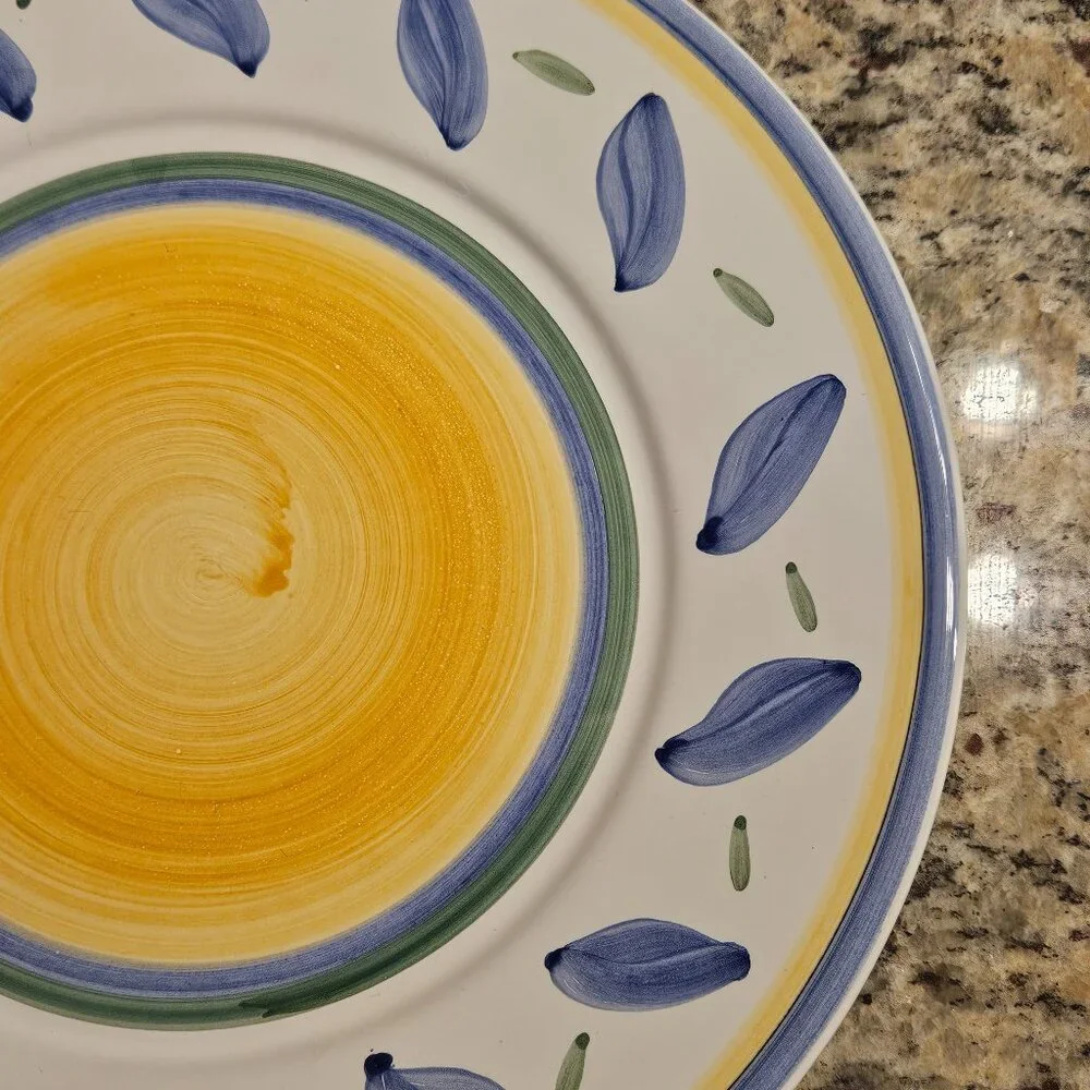 RARE WILLIAMS SONOMA ITALY TOURNESOL HANDPAINTED SPRING BLUE DINNER PLATE